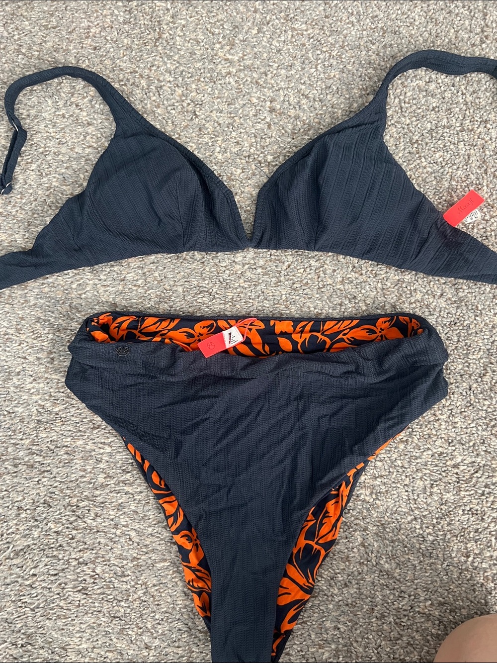 Maaji Black Reversible Navy Bikini with Orange Floral Lining -reversible